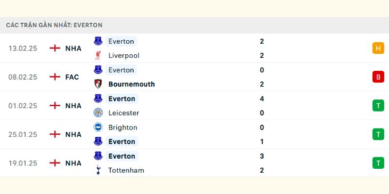 Tình hình gần đây nhất của Everton